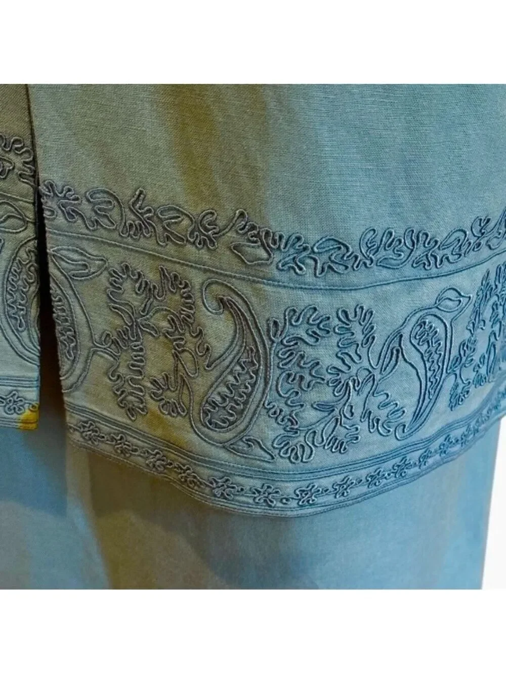 80s 2PC TALBOTS CORNFLOWER BLUE COASTAL SHEATH DRESS & JACKET W EMBROIDERY SZ 16